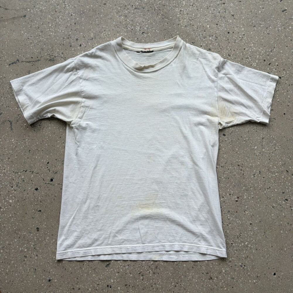 Vintage 80s White Distressed Blank Cotton T-Shirt